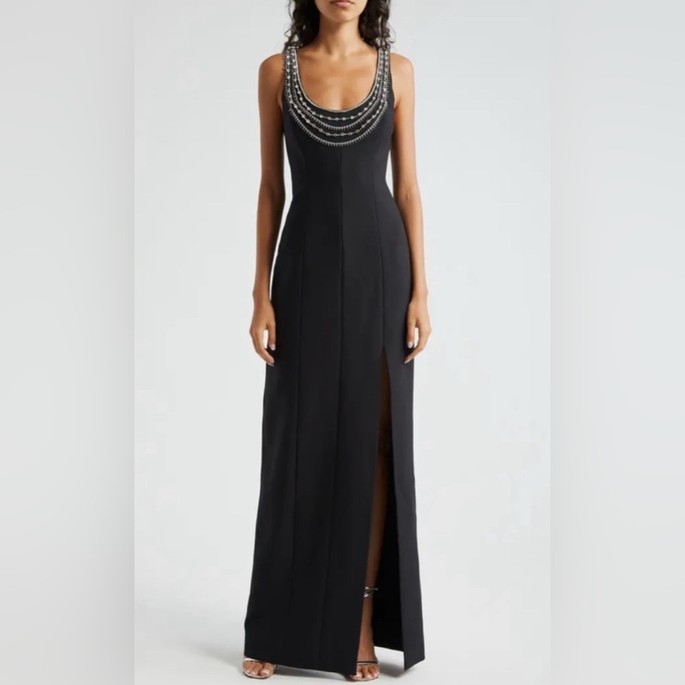 Elegant Cinq a Sept Black Crystal Gown